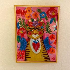 Framed Canvas Print of Floral Cat 11.5x15.5inches